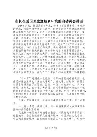 市长在爱国卫生暨城乡环境整治动员会讲话