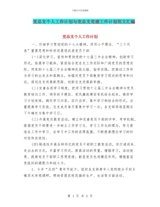 党总支个人工作计划与党总支党建工作计划范文汇编