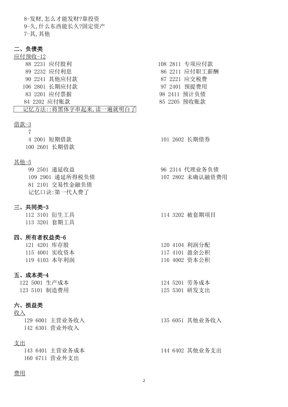 会计科目分类口诀记忆大全_第2页