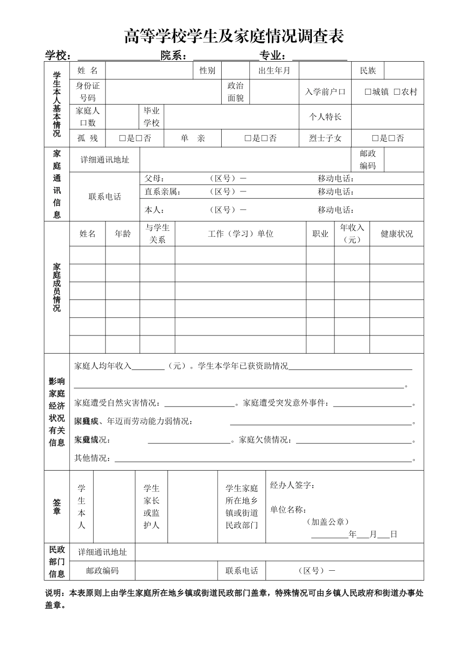 高等学校学生家庭情况调查表_第2页