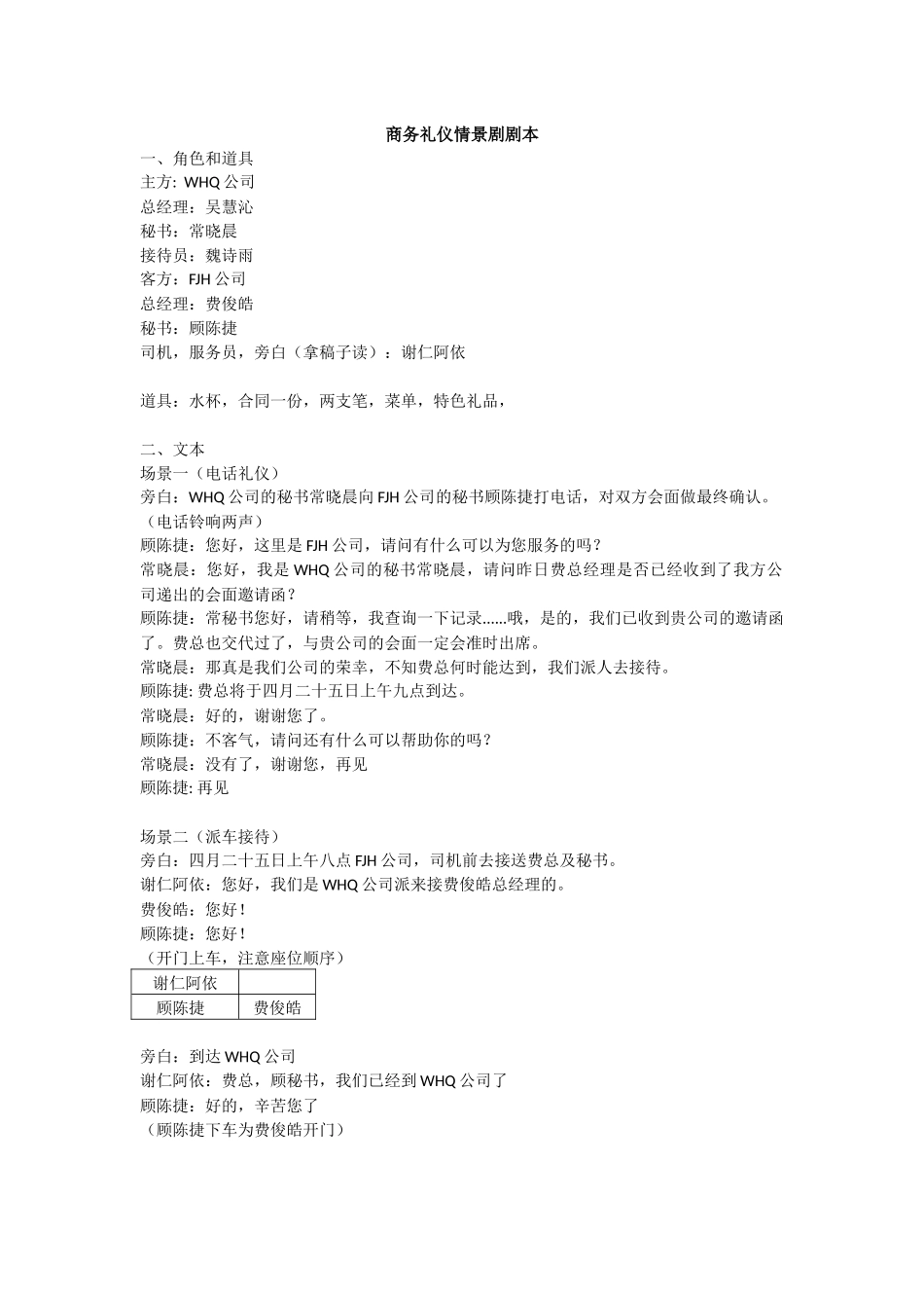 商务礼仪情景剧剧本_第1页