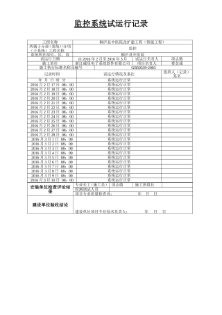 视频监控系统试运行记录