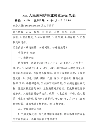 护理业务查房记录表