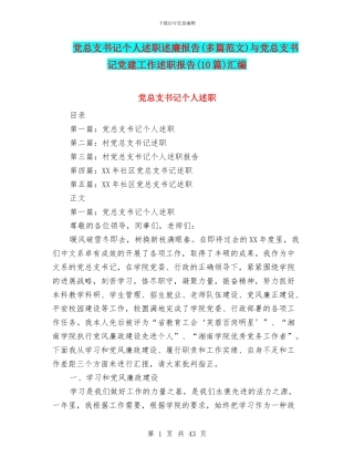 党总支书记个人述职述廉报告与党总支书记党建工作述职报告(10篇)汇编