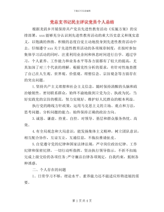 党总支书记民主评议党员个人总结