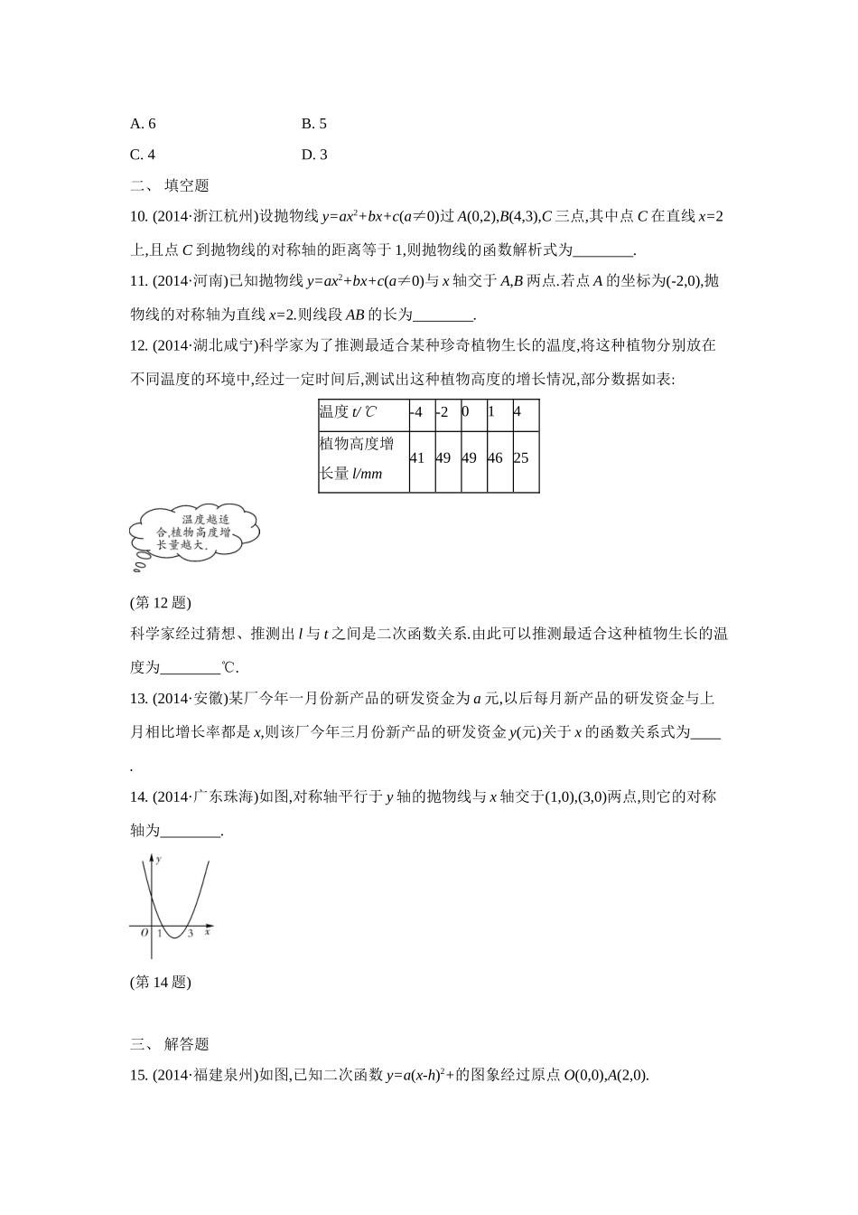2015数学【3年中考2年模拟1年预测】33　二次函数_第3页