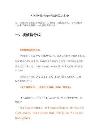 各种数据线的传输距离