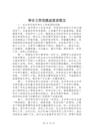 审计工作交流会发言范文