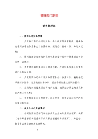 集团财务管理部职责