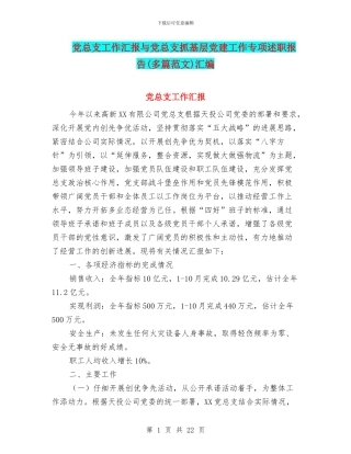 党总支工作汇报与党总支抓基层党建工作专项述职报告汇编