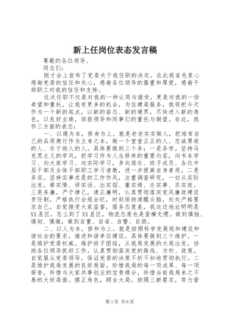 新上任岗位表态发言稿