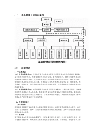 基金公司组织架构以及部门职能