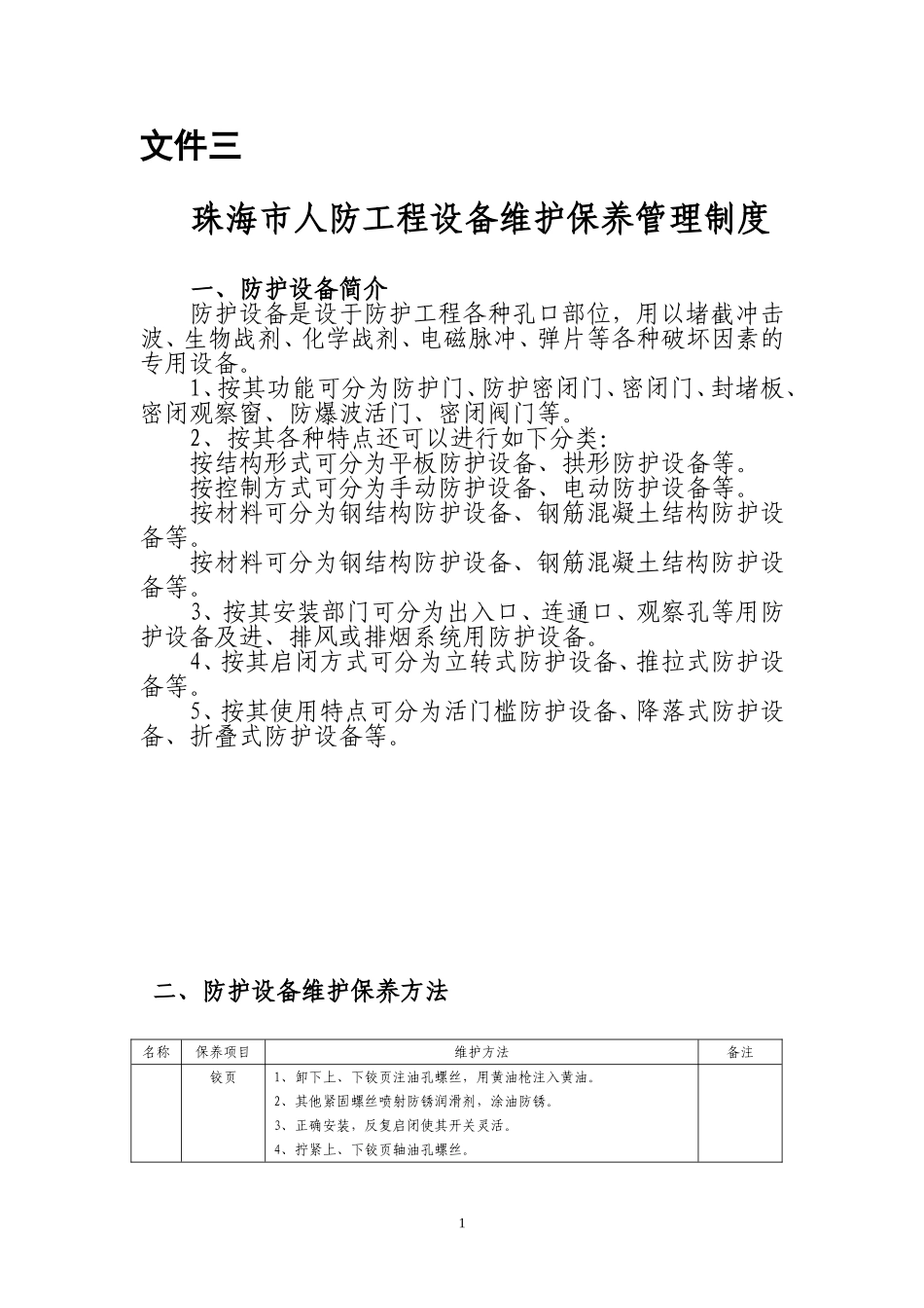 人防工程防护设备维护保养管理制度_第1页