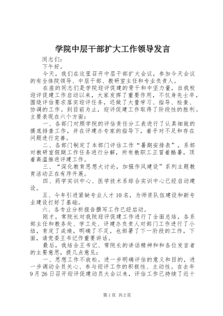 学院中层干部扩大工作领导发言