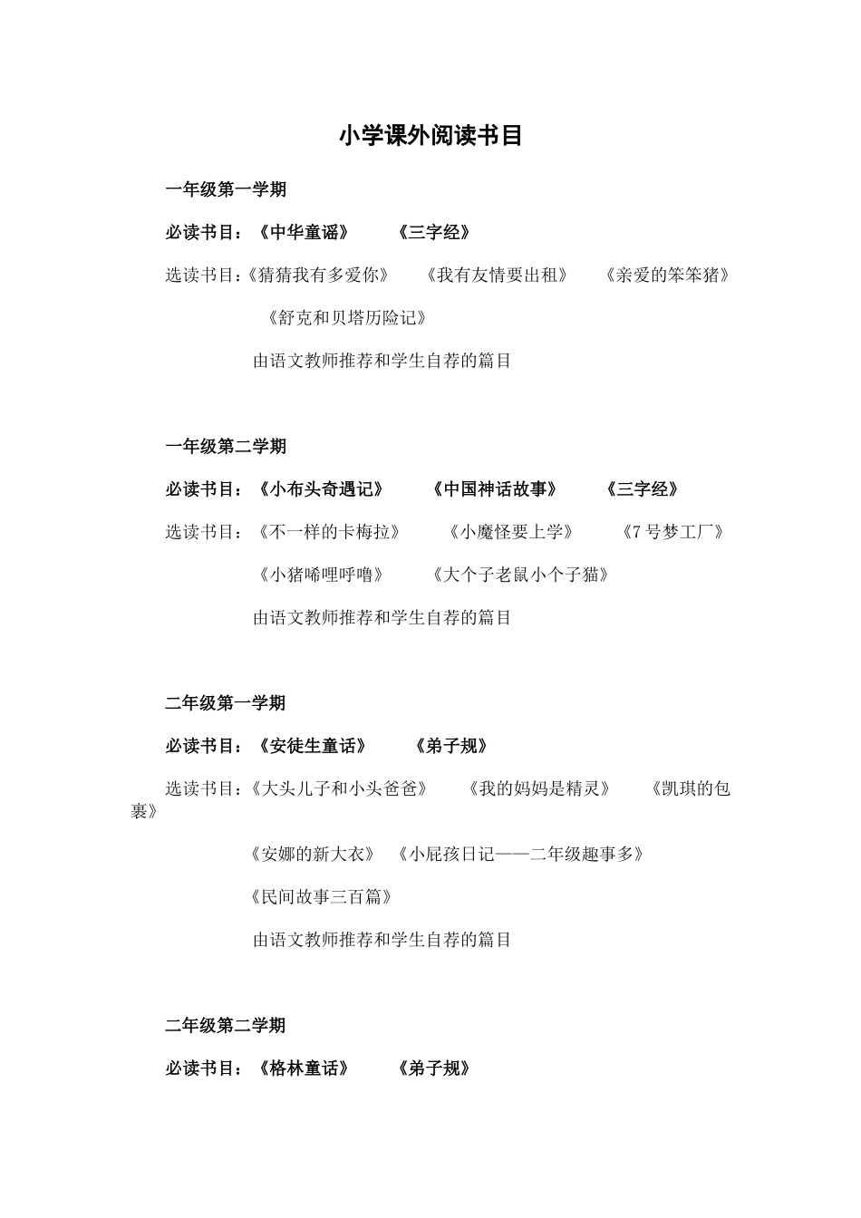 小学课外阅读书目_第1页