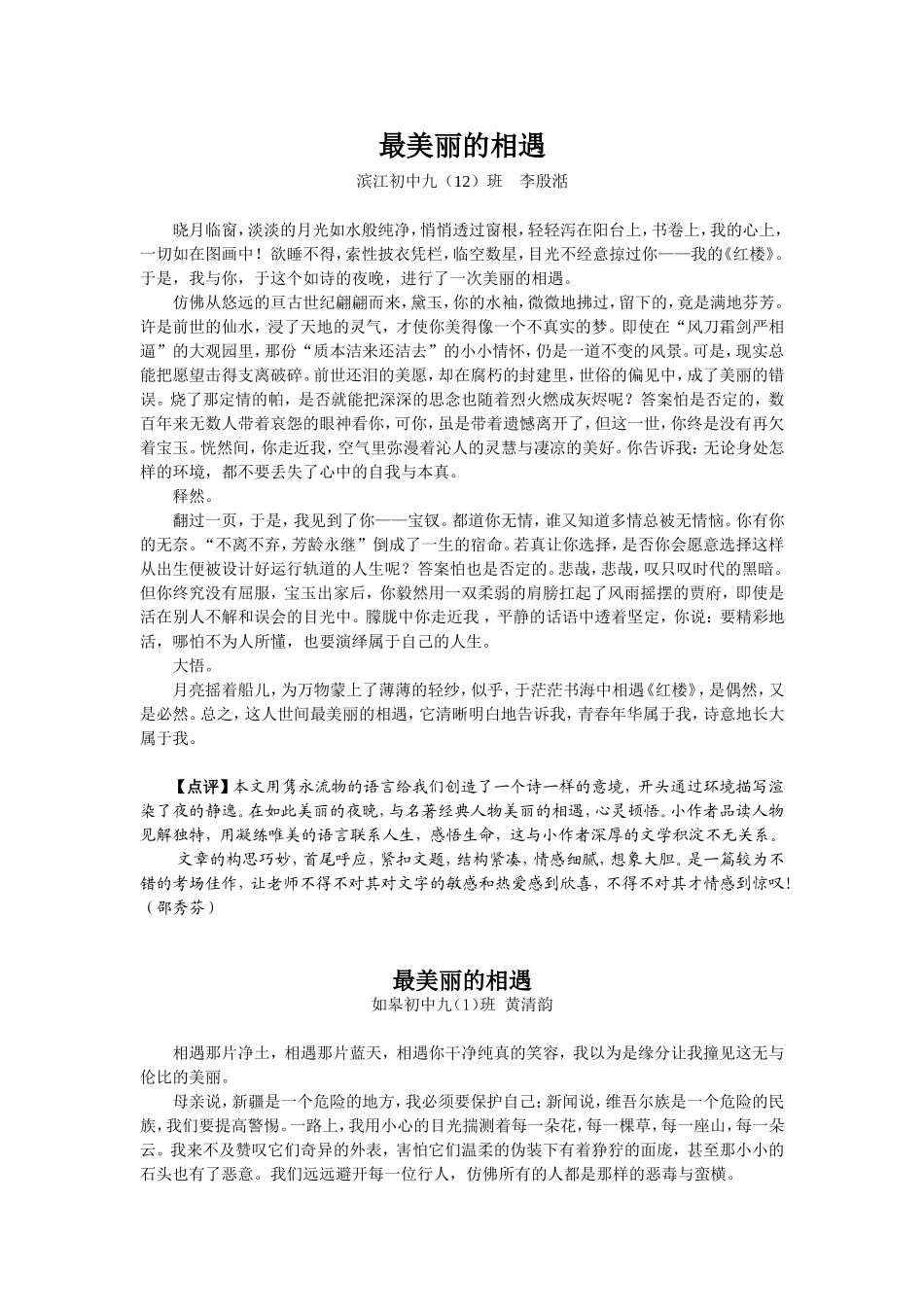 最美丽的相遇(优秀作文精选汇编) (2)_第1页