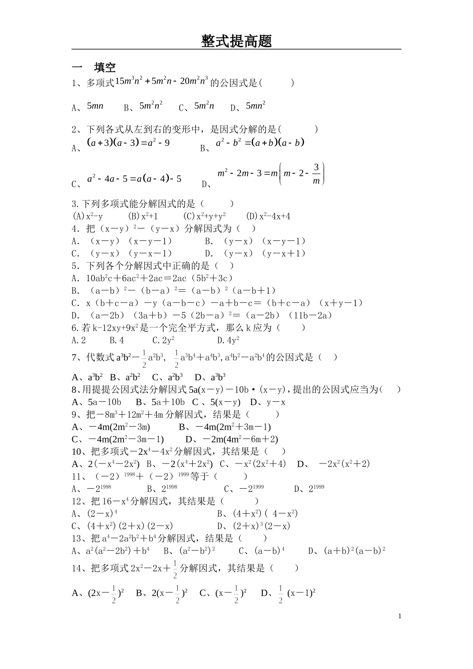 整式提高练习_第1页