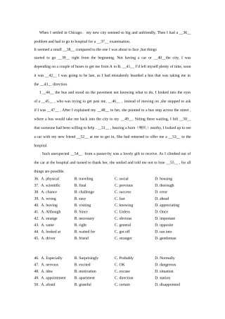 完形填空8去芝加哥定居不久去医院检查