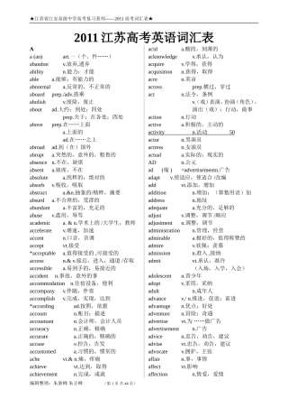 2011江苏最新高考英语词汇表