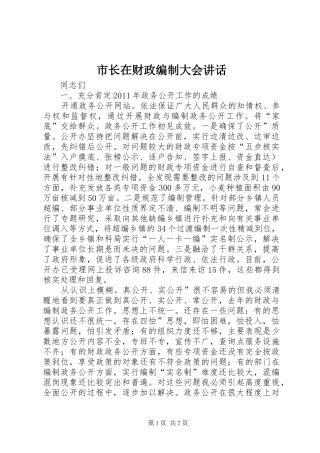 市长在财政编制大会讲话