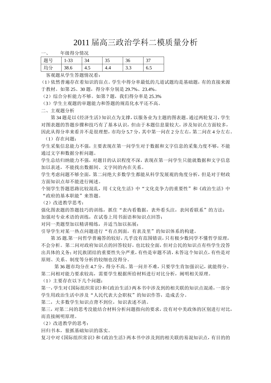2011界高三质量分析_第1页