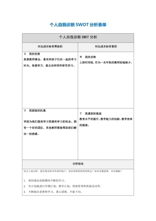 李琳自我诊断SWOT分析表
