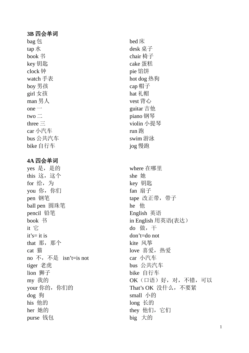 牛津英语3B-5B，译林英语六年级上册单词汇总_第1页
