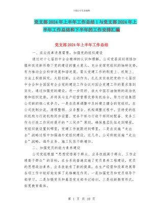 党支部2024年上半年工作总结1与党支部2024年上半年工作总结和下半年的工作安排汇编