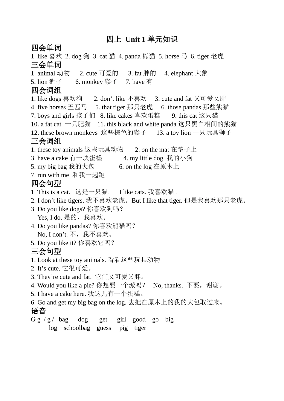 四上Unit1单元知识_第1页