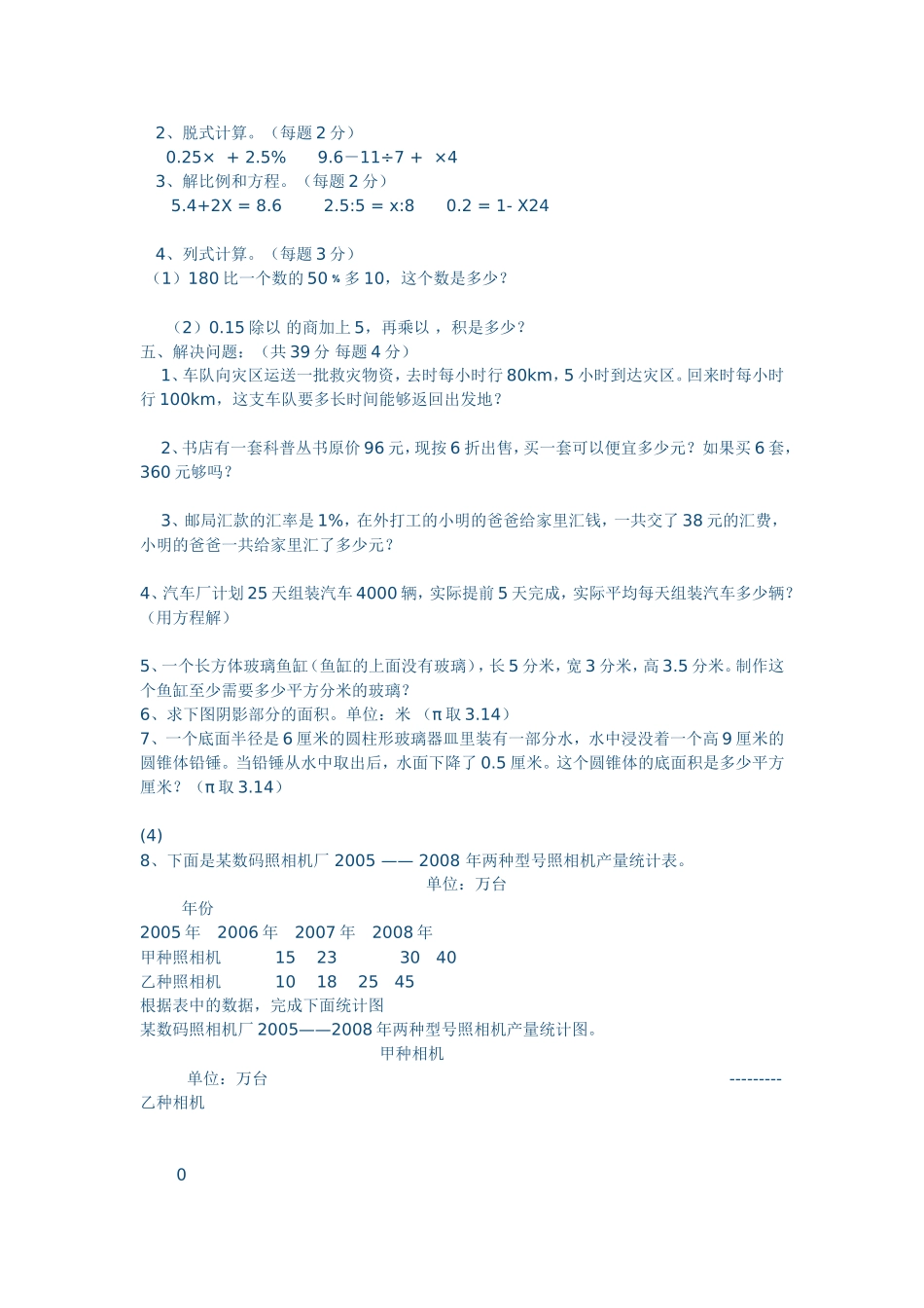 小学六年级数学毕业模拟试题_第2页