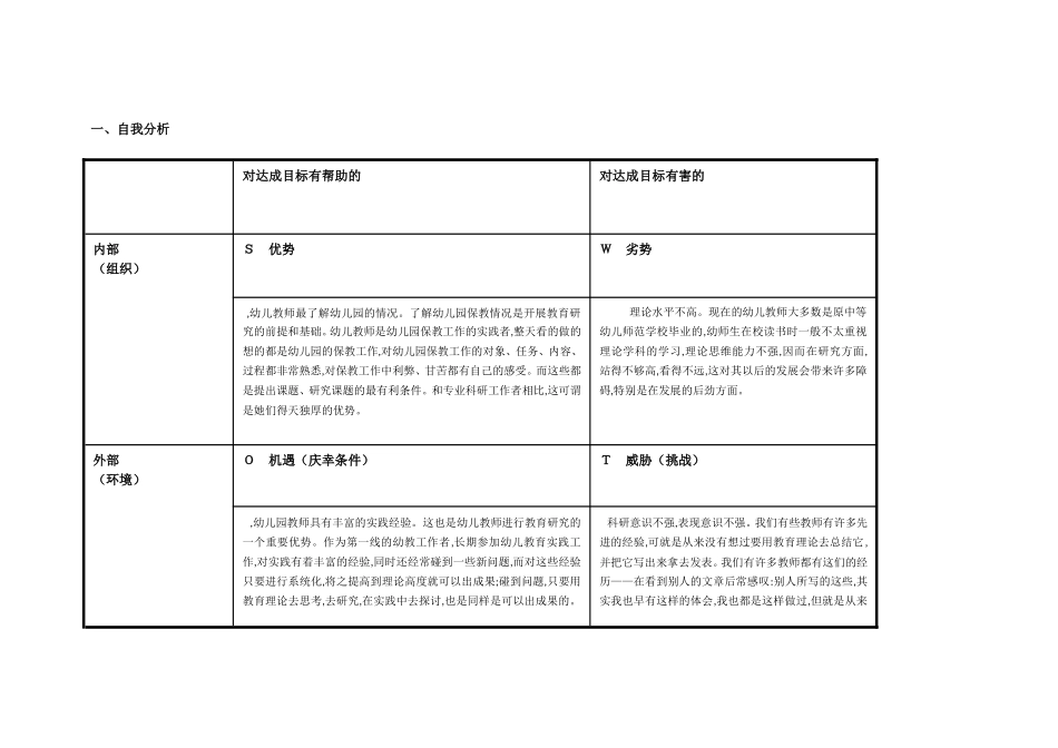 作为幼儿教师在进行科研计划时的优势和劣势_第1页