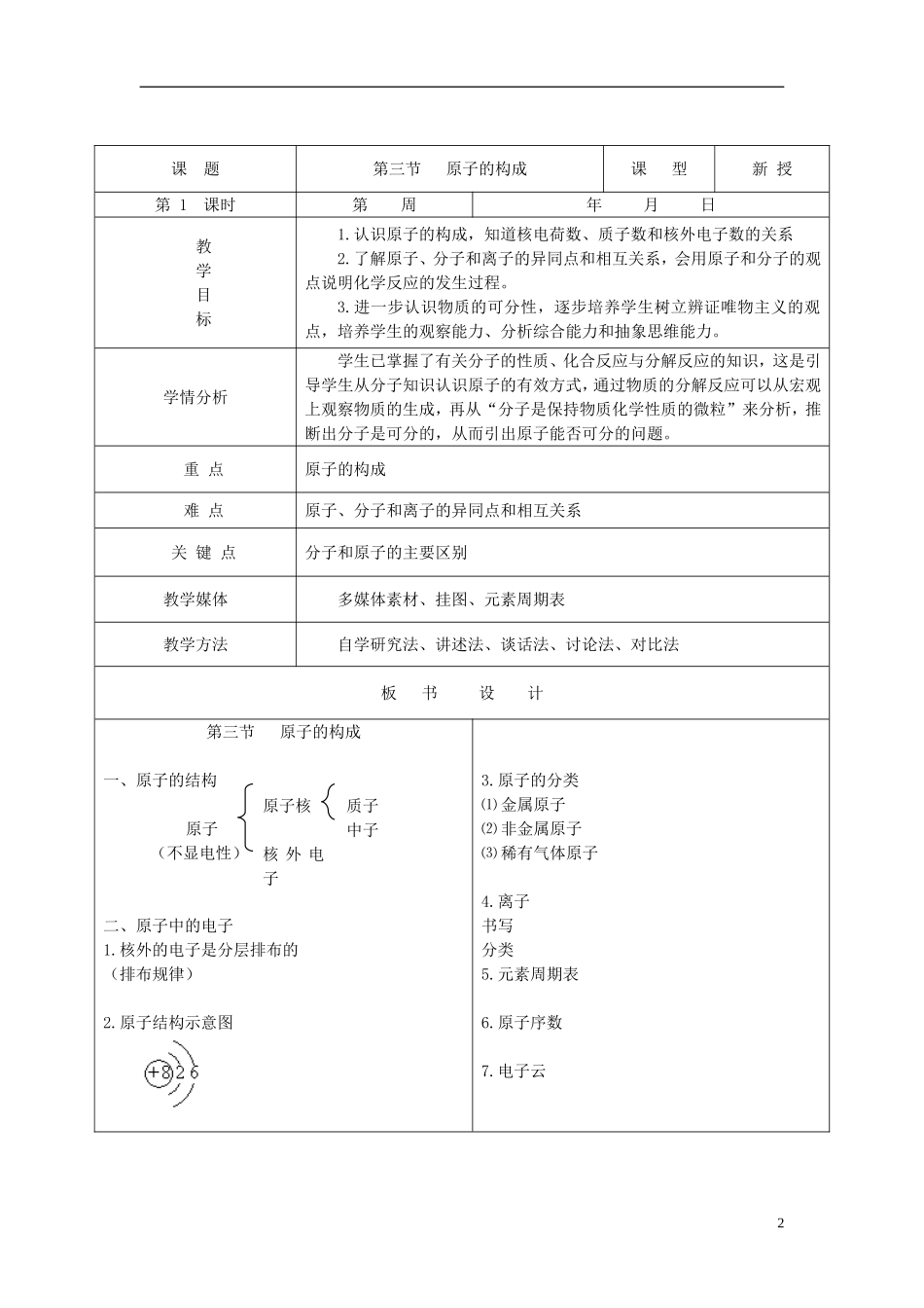化学九年级上鲁教版2.3 原子的构成教案 (新版)鲁教版_第2页