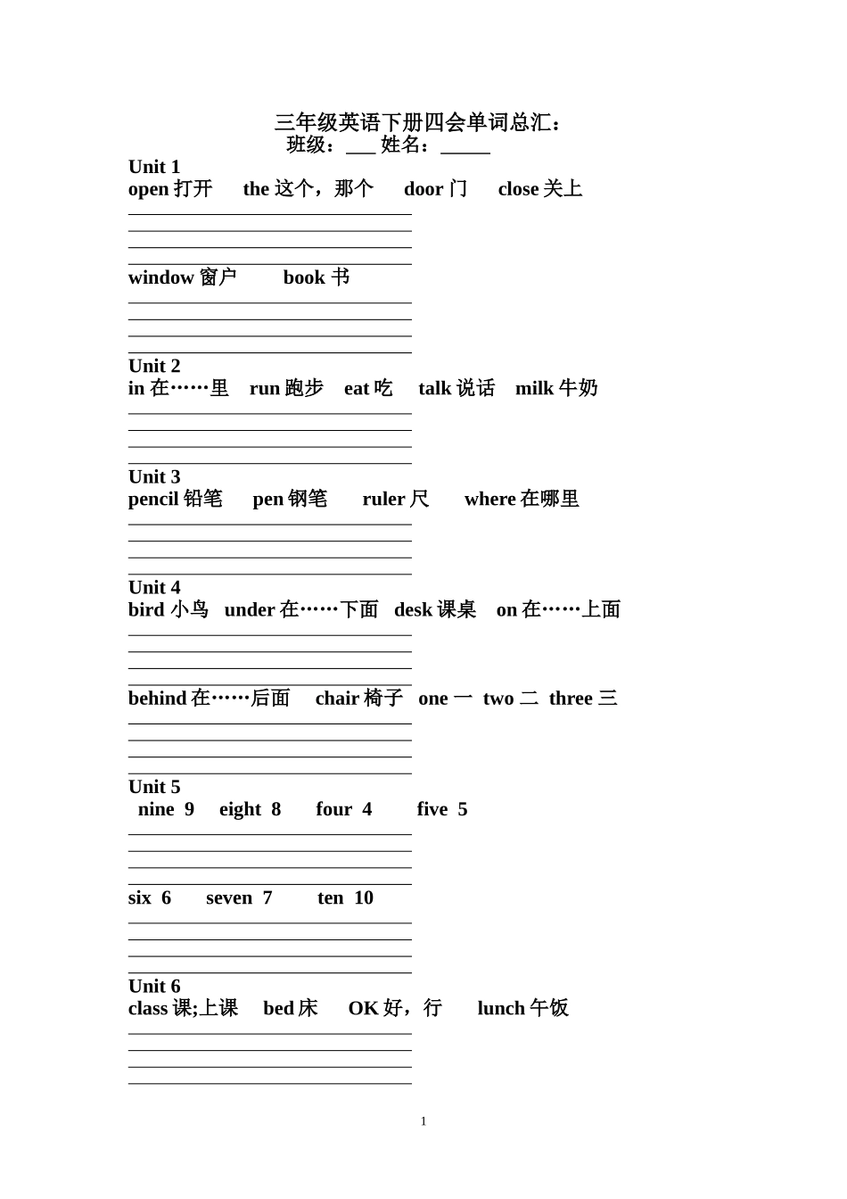 三年级英语下册四会单词总汇_第1页