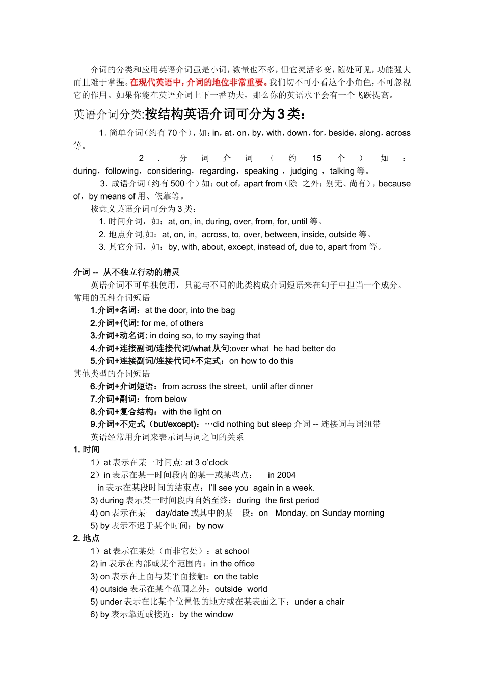 英语介词的分类及用法_第1页