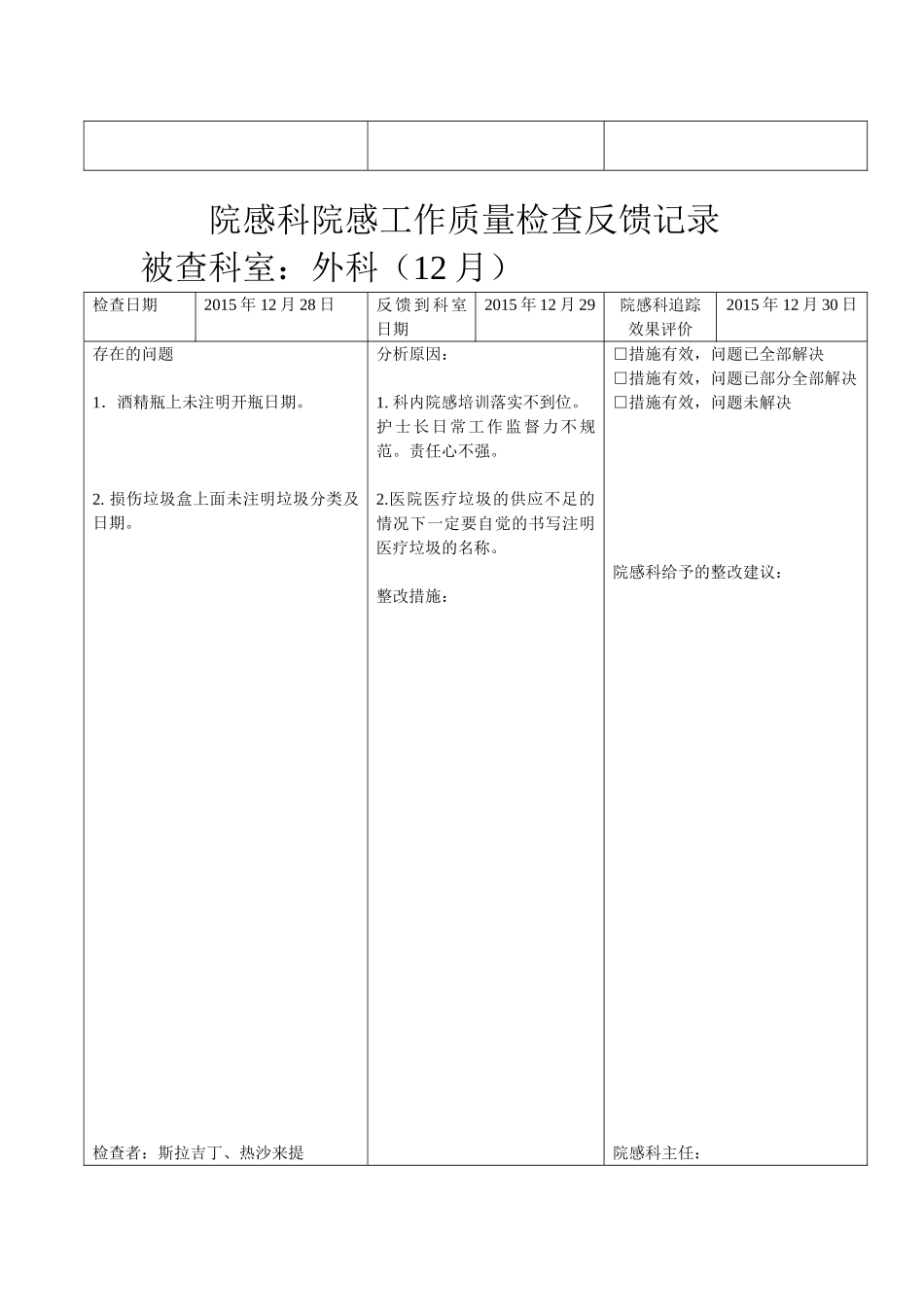院感科院感工作质量检查反馈记录_第3页