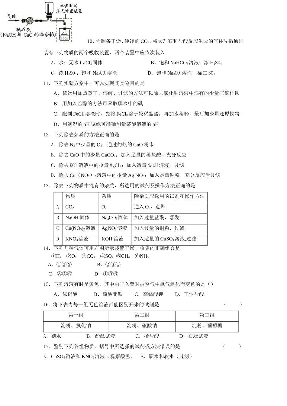 物质的鉴别分离与提纯专项练习题_第2页