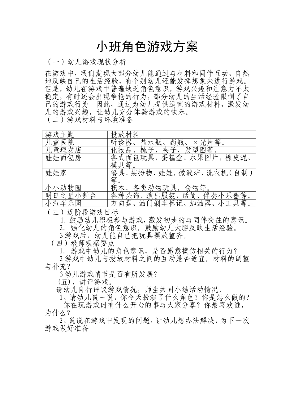 小班角色游戏活动方案卢冬红新绛县幼儿园_第1页
