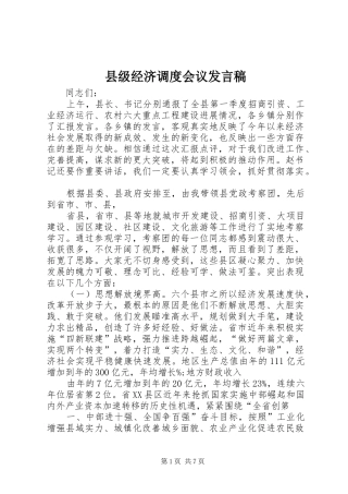 县级经济调度会议发言稿