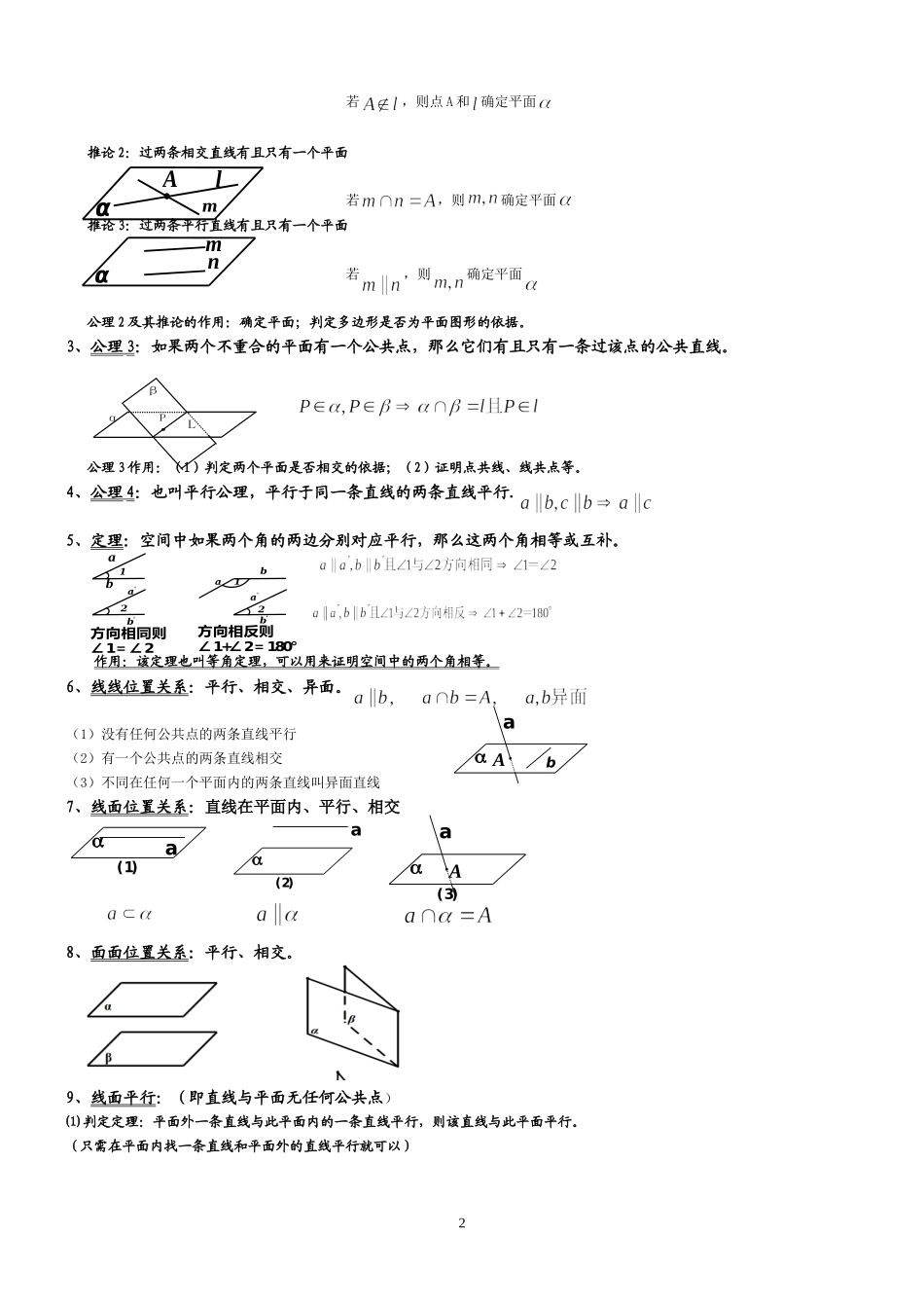 空间立体几何知识点归纳_第2页