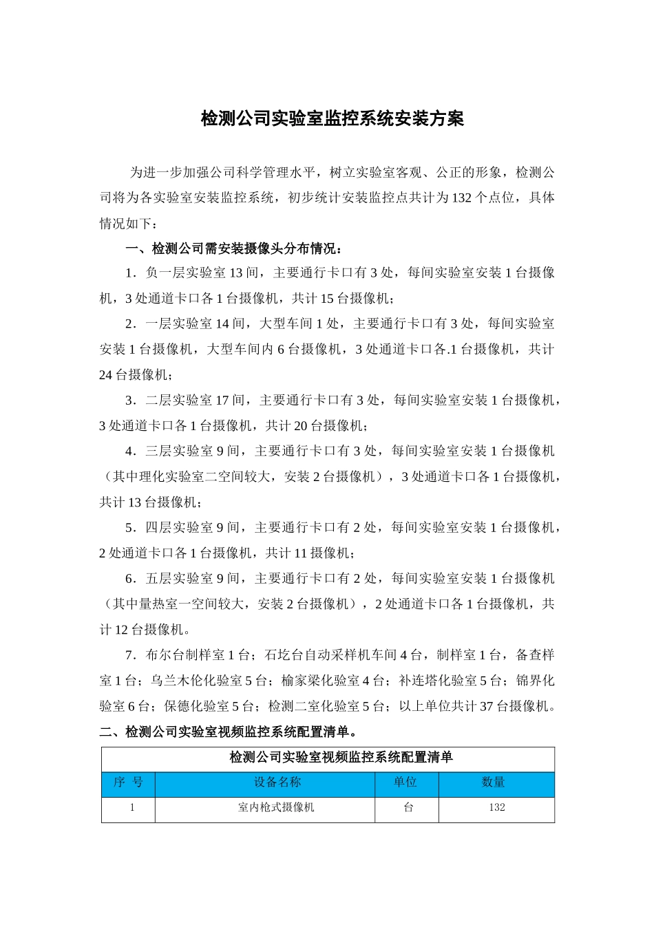 检测公司试验室监控系统安装方案9.5_第1页