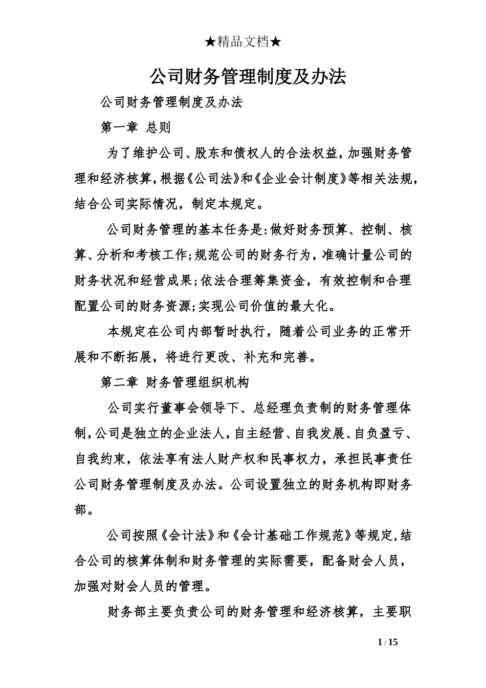 公司财务管理制度及办法_第1页
