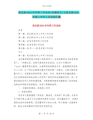 党支部2024年年终工作总结(多篇范文)与党支部2024年度上半年工作总结汇编