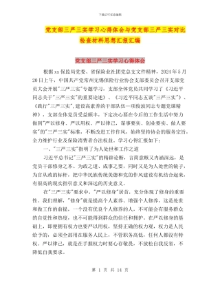 党支部三严三实学习心得体会与党支部三严三实对照检查材料思想汇报汇编