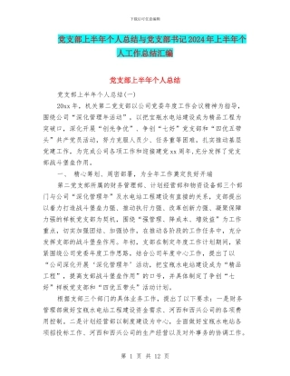 党支部上半年个人总结与党支部书记2024年上半年个人工作总结汇编