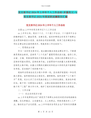 党支部书记2024年上半年个人工作总结与党支部书记2024年度述职述廉报告汇编