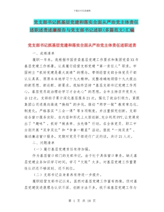 党支部书记抓基层党建和落实全面从严治党主体责任述职述责述廉报告与党支部书记述职汇编