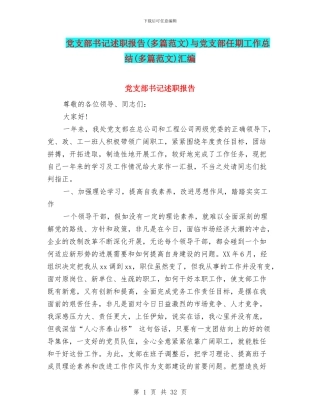 党支部书记述职报告与党支部任期工作总结(多篇范文)汇编