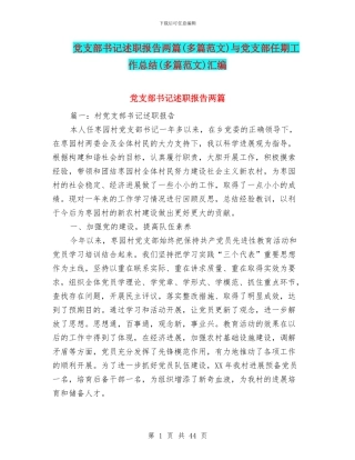 党支部书记述职报告两篇与党支部任期工作总结(多篇范文)汇编