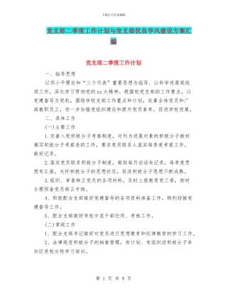 党支部二季度工作计划与党支部优良学风建设方案汇编