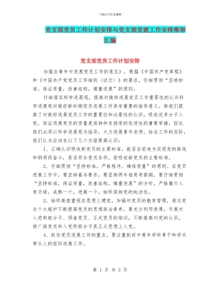 党支部党员工作计划安排与党支部党建工作安排推荐汇编